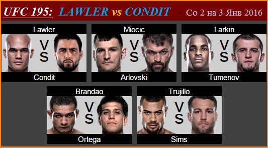 2 Января 2016 (в ночь на 3 янв) :: UFC 195: Lawler VS Condit          (Робби Лоулер против Карлоса Кондита)